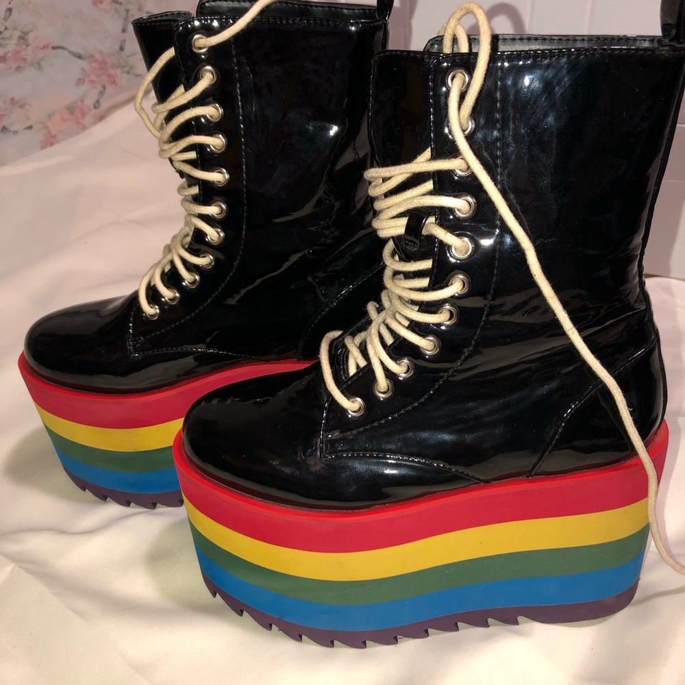 Rainbow Road Stacked Platform boots - Size 5- Current Mood - Dolls Kill
